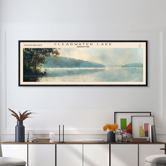 Clearwater Lake Missouri Framed Print Lake House Decor Panoramic Wide Art Travel Poster Rustic Lake Painting Nature Art