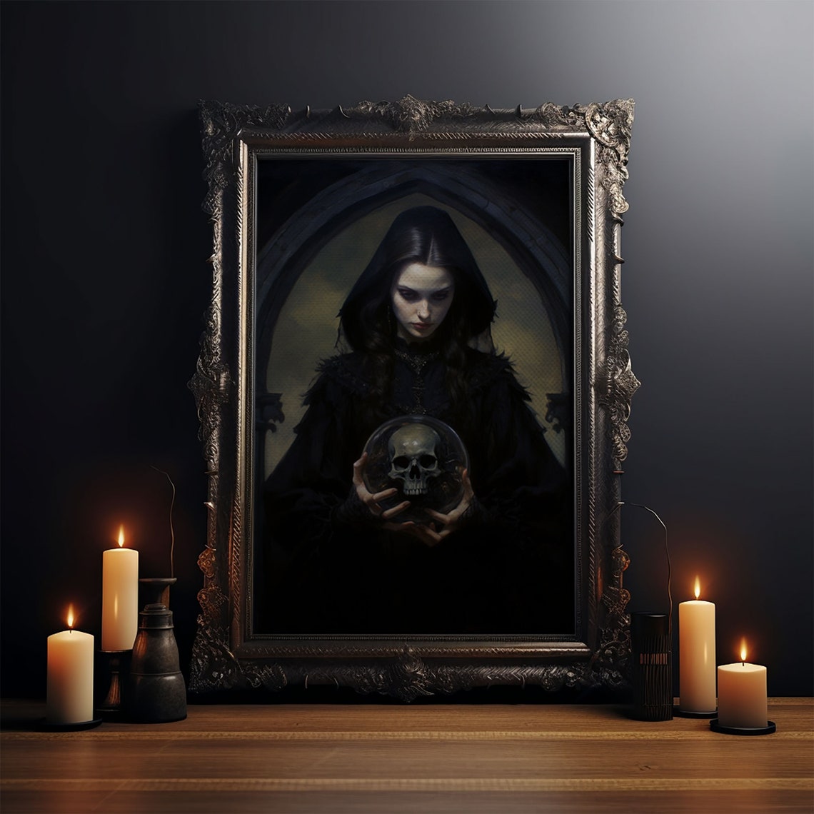 Gothic Fortune Teller Crystal Ball Skull Dark Witchy Art Poster - Image 3