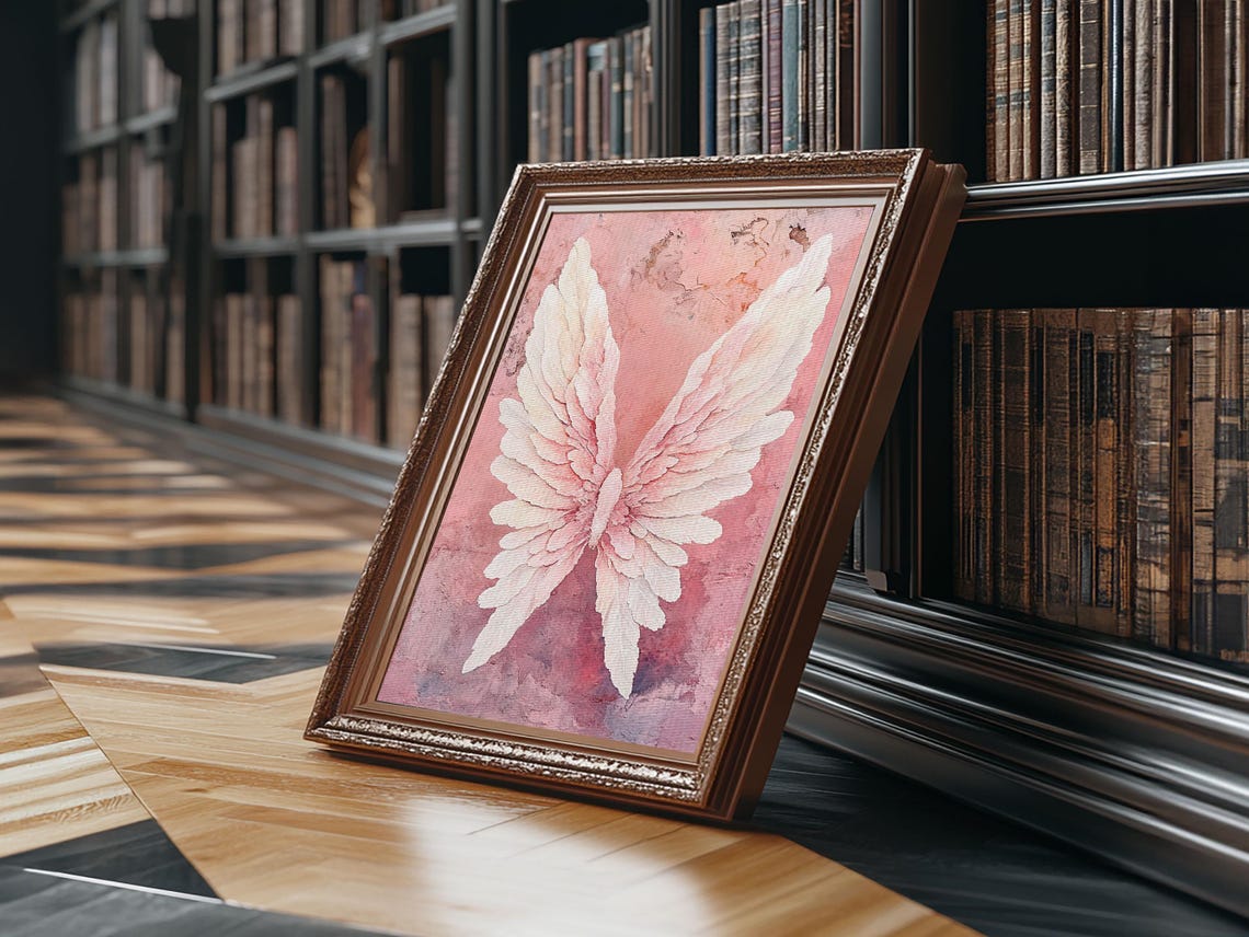 White Angel Wings Pink Watercolor Art Print Serene Bedroom Wall Poster - Image 2