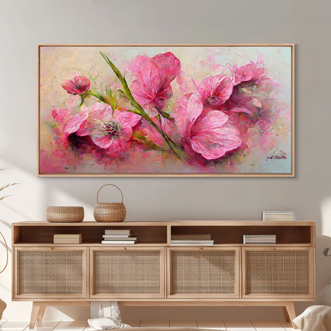 Pink Flowers, Boho Floral Art Print for Living Room - Image 4