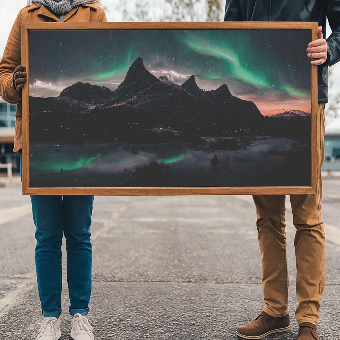 Northern Lights Aurora Borealis Over Mountains Night Sky Poster - Image 3