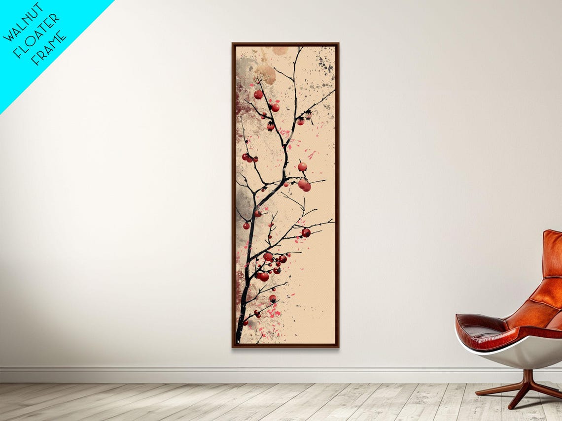Minimalist Red Berry Branch Ukiyo E Ink Wash Japanese Poster - Image 6