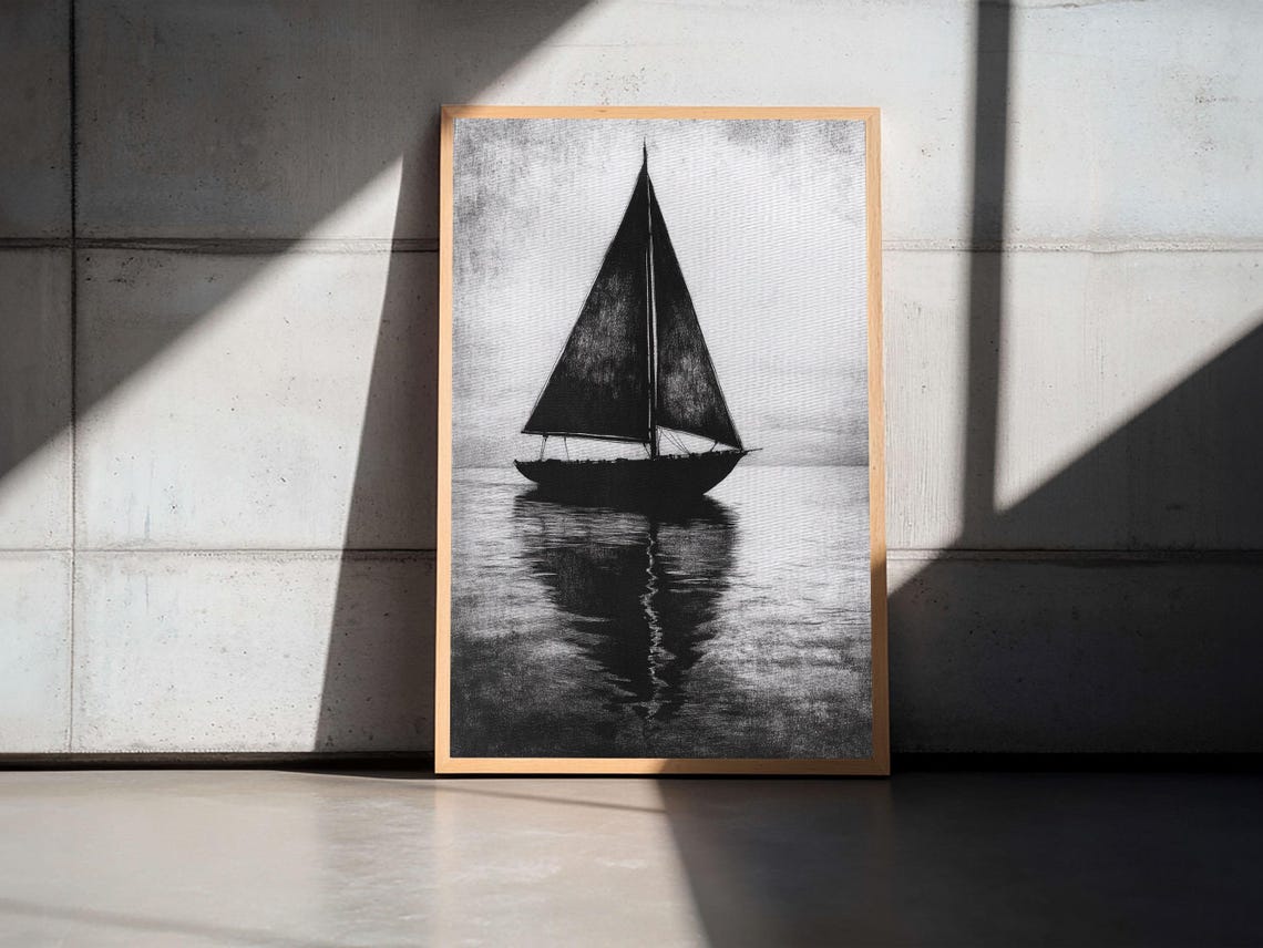 Black And White Sailboat Silhouette Minimalist Nautical Art Print - Image 6