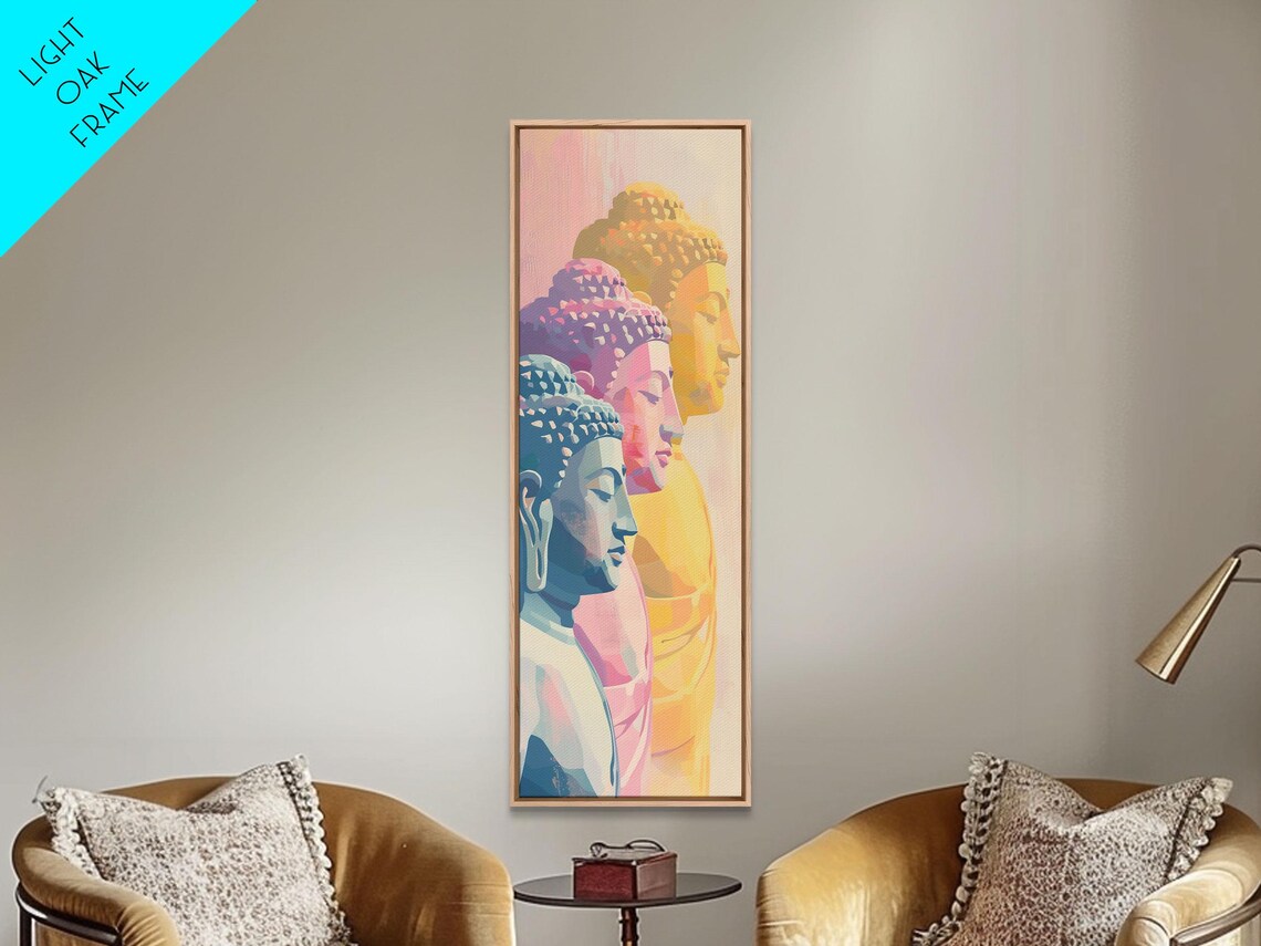 Colorful Buddha Heads Pastel Zen Japanese Ukiyo E Art Poster