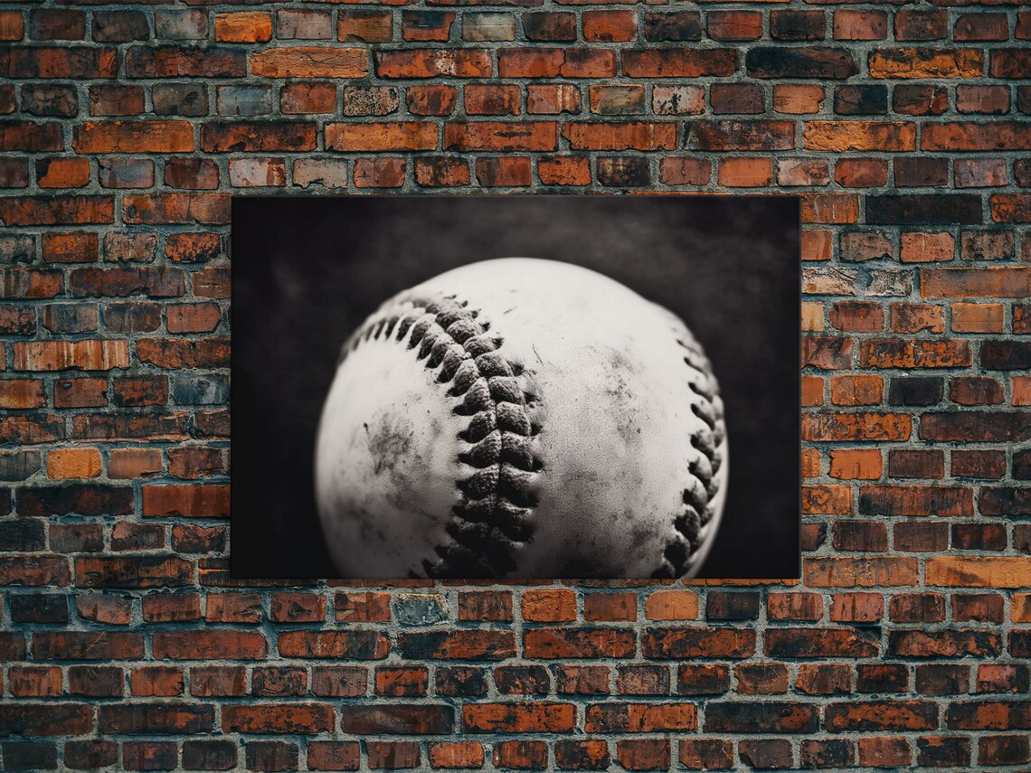 Baseball Close Up Black And White Vintage Sports Photography Poster