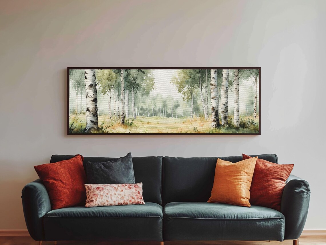 Silver Birch Trees in Spring Panoramic Wall Art Print - Image 6