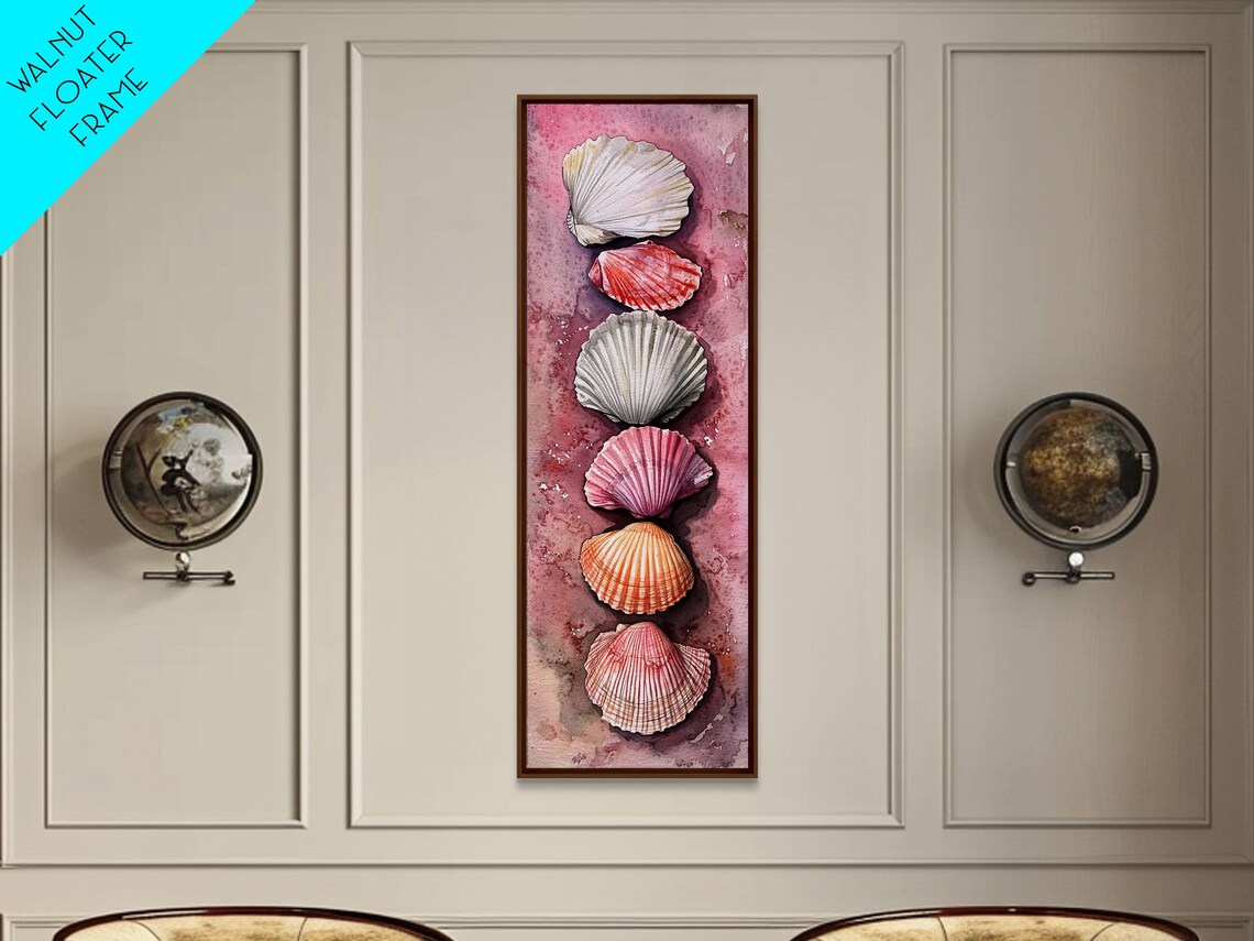 Pink Seashells Watercolor Painting Scallop Shells Coastal Vertical Poster