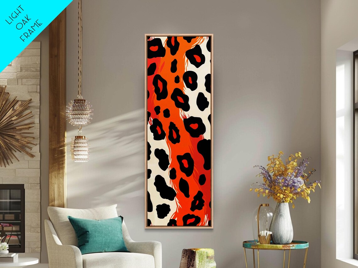 Bold Orange Black Leopard Spots Pattern Midcentury Modern Tall Skinny Poster - Image 2
