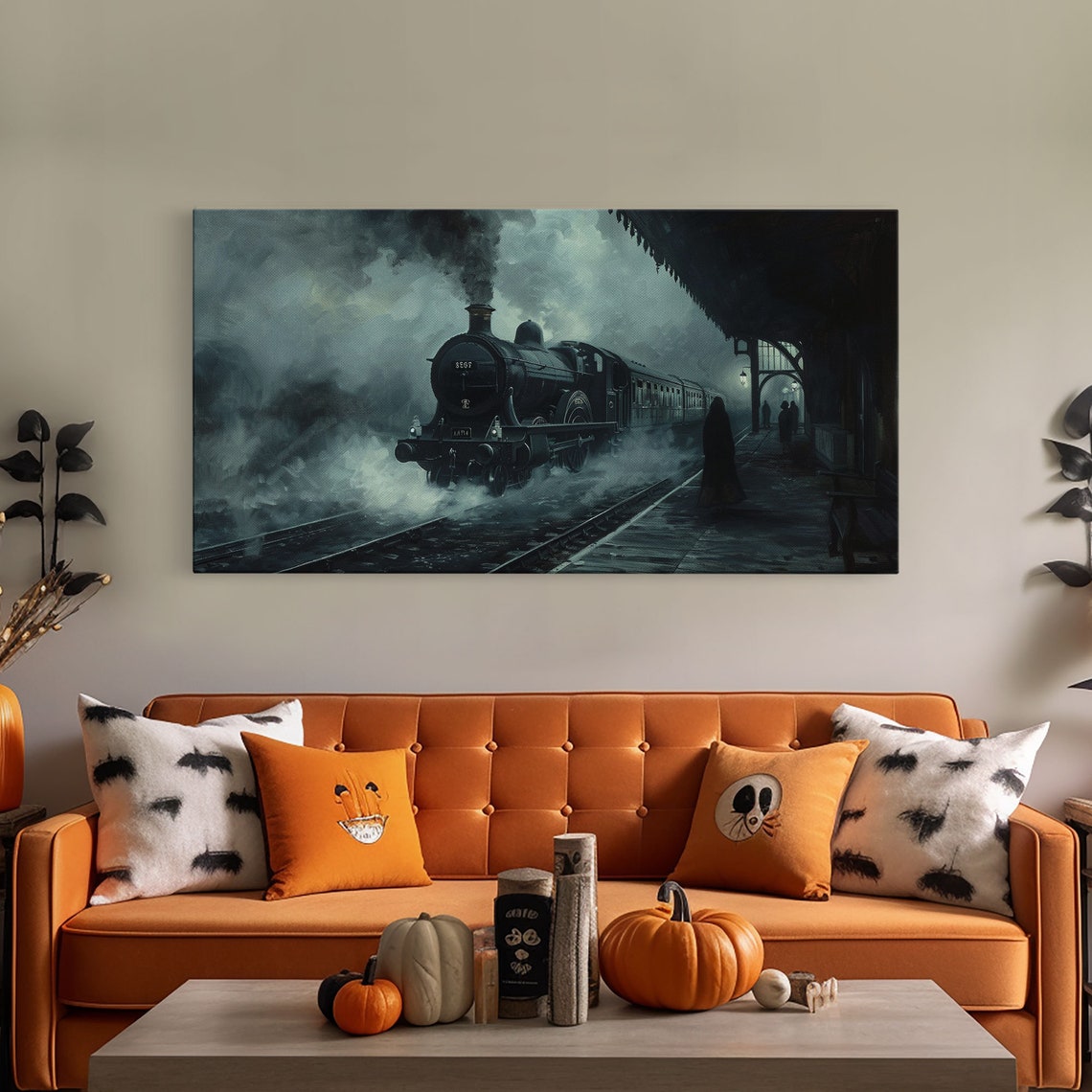 Haunted Steam Train Arriving At Dark Station Spooky Halloween Print - Image 5