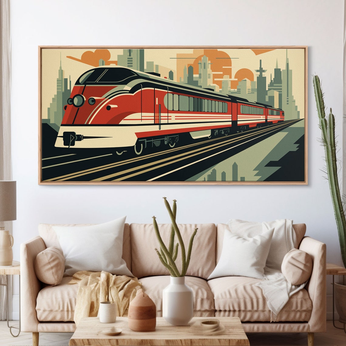 Vintage Red Streamliner Train City Skyline Retro Travel Poster - Image 3