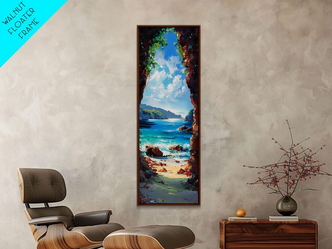 Oversized Vertical Beach Coast Wall Printed Framed Coastal Art Tropical Wall Art Print Contemporary Art For Office Gift For Her - Image 3