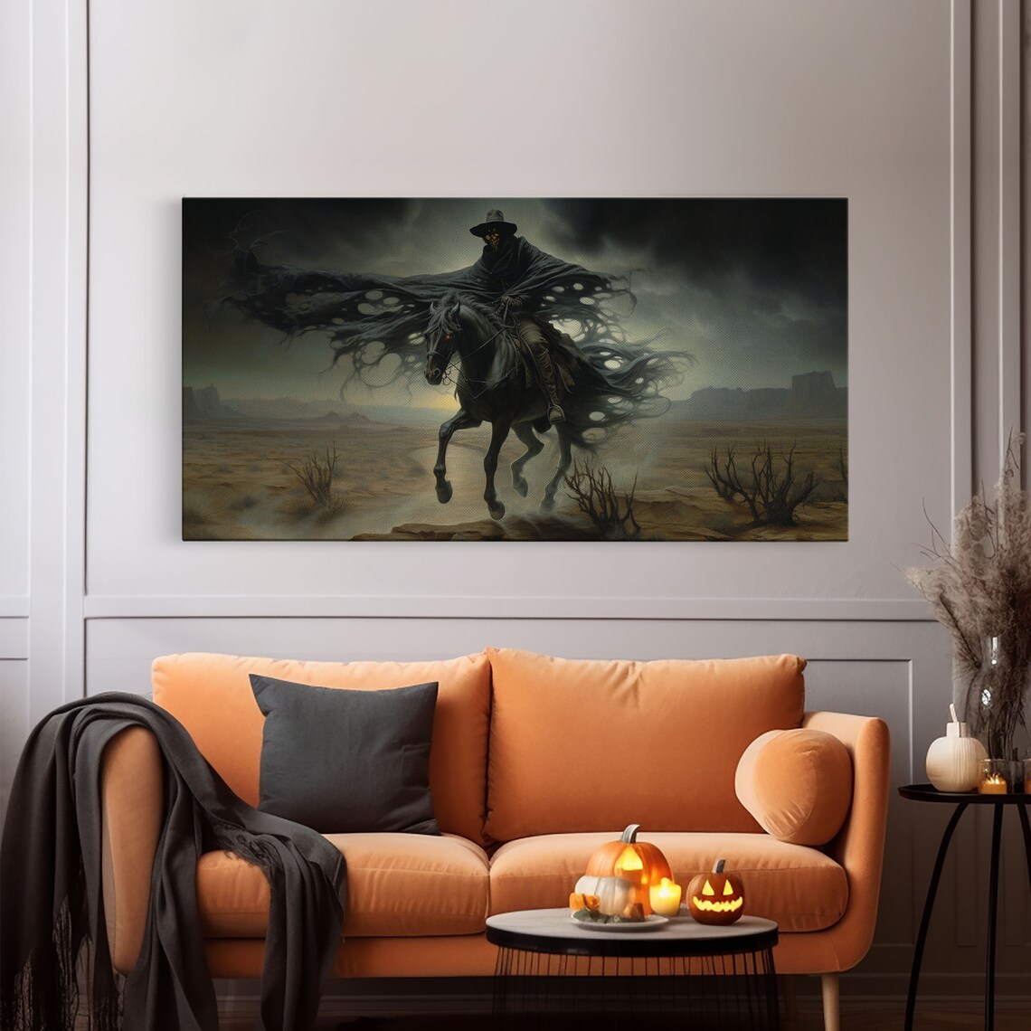 Ghost Cowboy Grim Reaper Horse Desert Night Ride Spooky Western Art Poster - Image 6