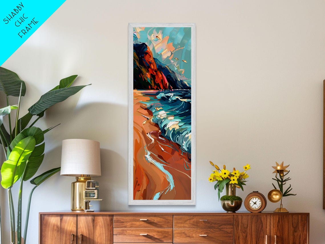 Orange Cliffs Beach Turquoise Waves Colorful Coastal Painting Poster - Image 6