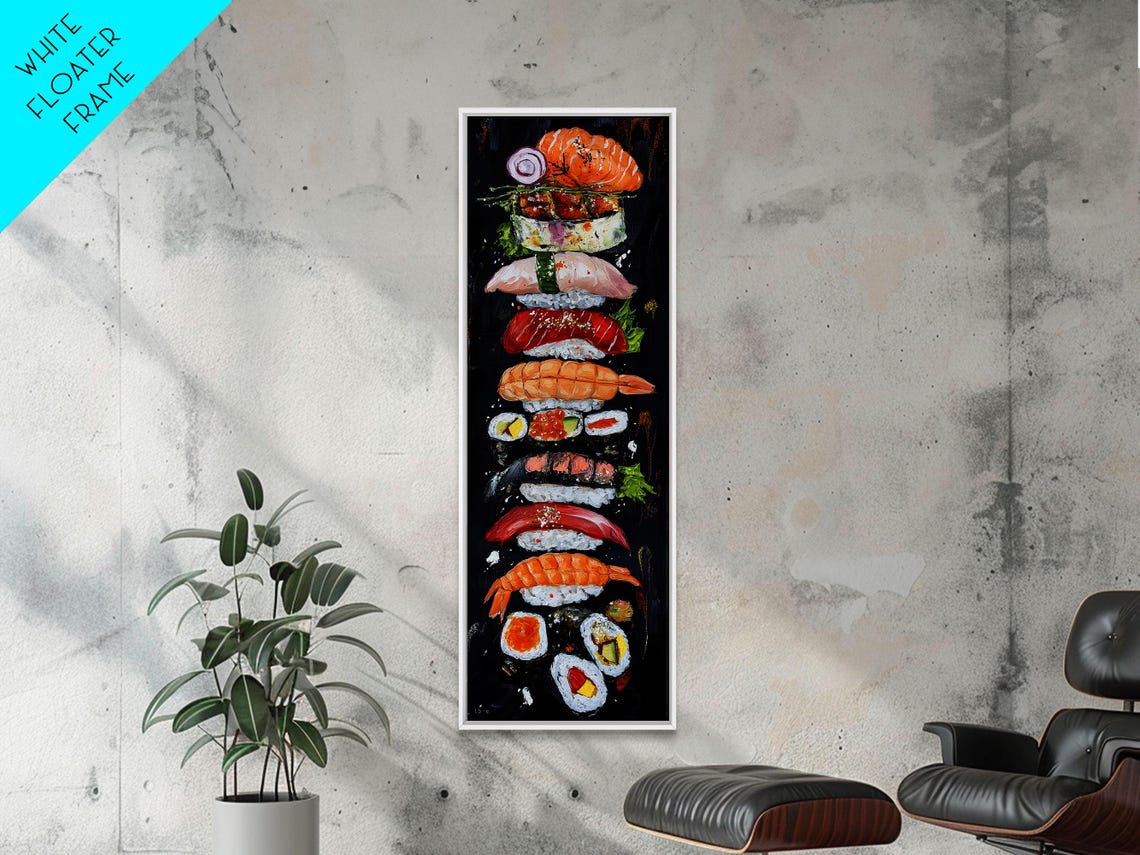 Colorful Sushi Tower Stacked Pieces On Black Kitchen Wall Poster - Image 6