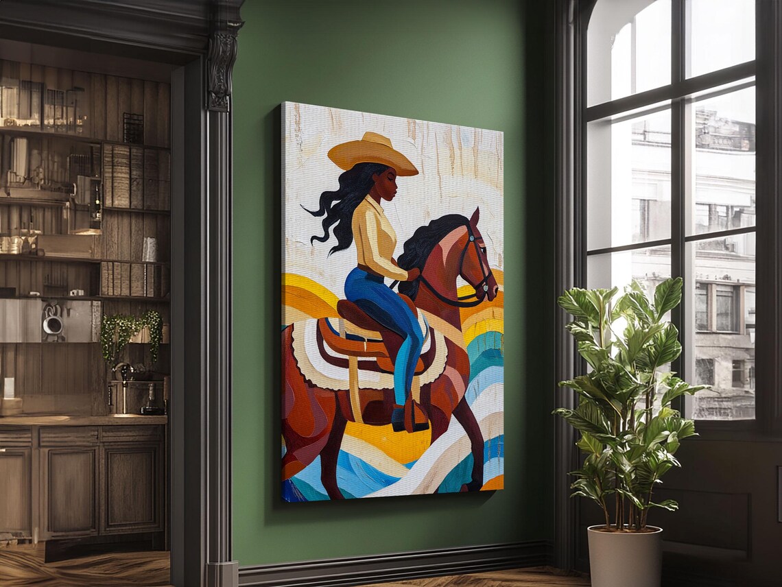 Black Cowgirl Horse Pop Art Painting Vibrant Western Wall Art Poster - Image 2