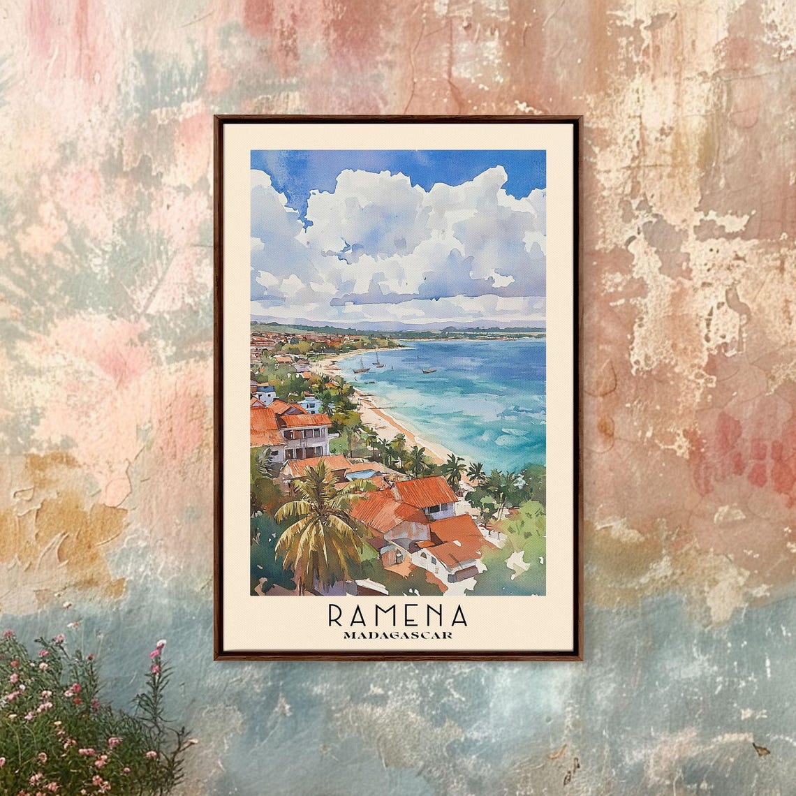Ramena Madagascar Coastal Town Red Roof Watercolor Travel Poster - Image 4