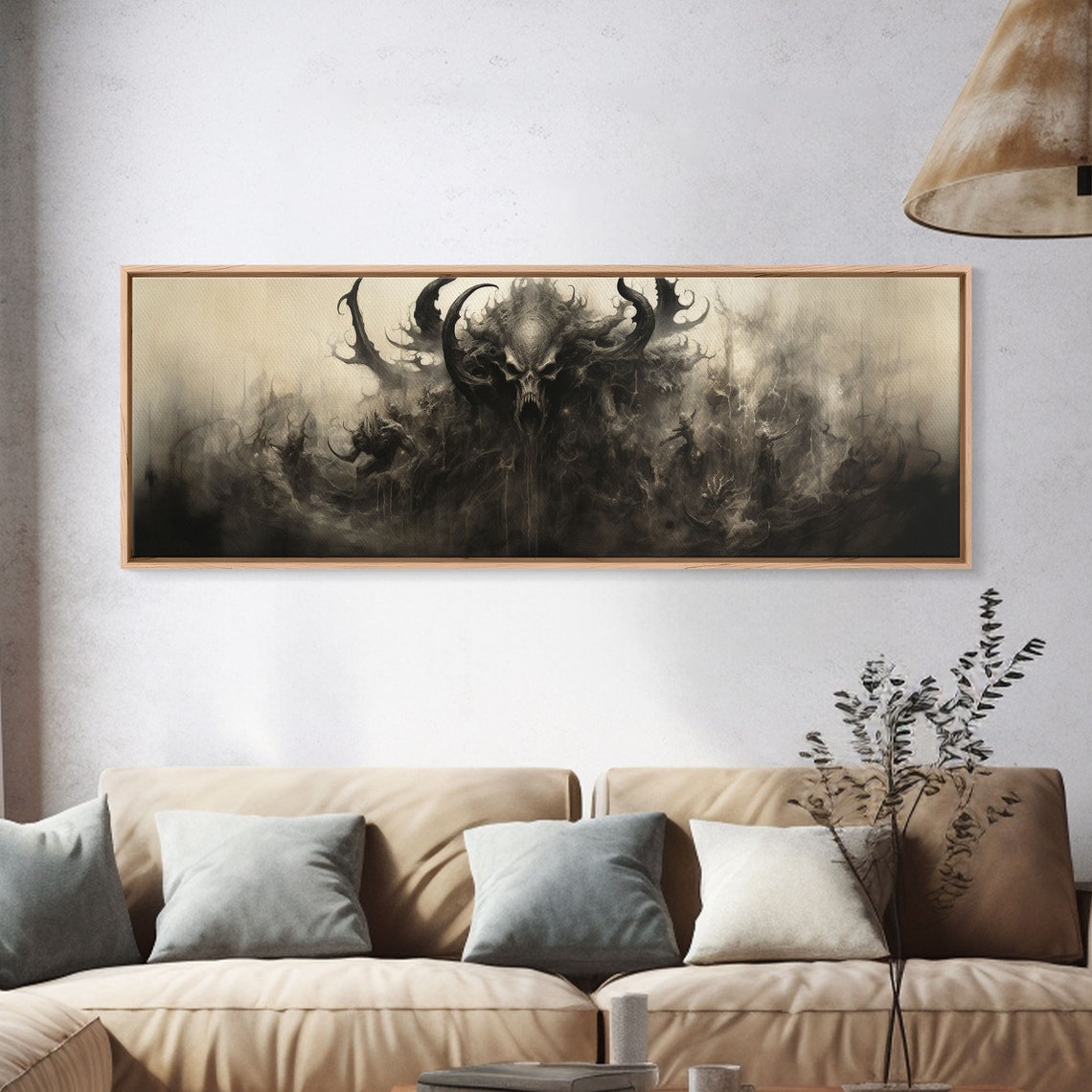 The Demon Horned Skull Misty Gray Underworld Panoramic Wall Art - Image 3