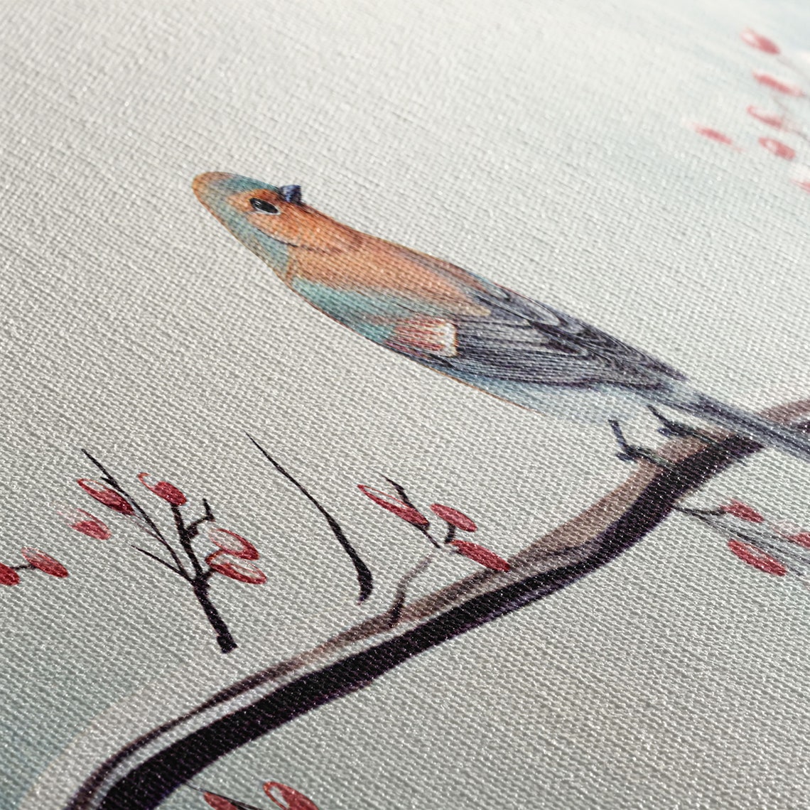 Robin Bird On Snowy Berry Branch Watercolor Bird Wall Art Print - Image 2
