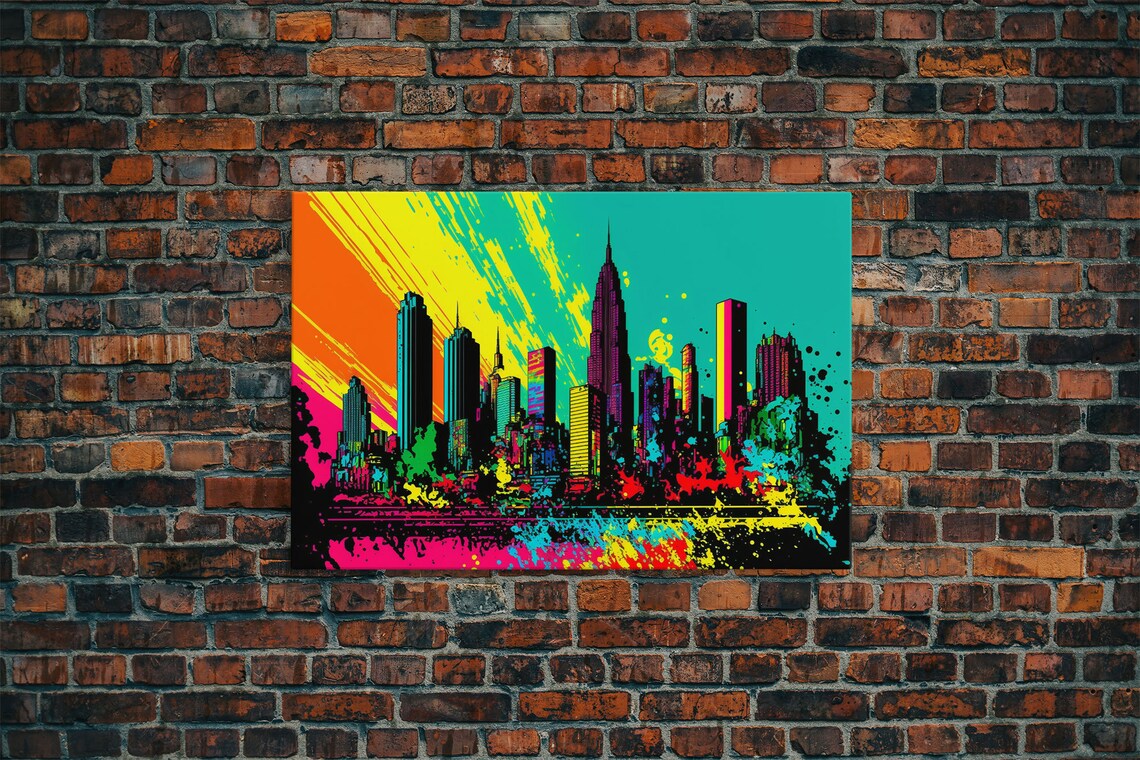 Graffiti City Skyline Neon Orange Teal Splatter Street Art Wall Poster - Image 6
