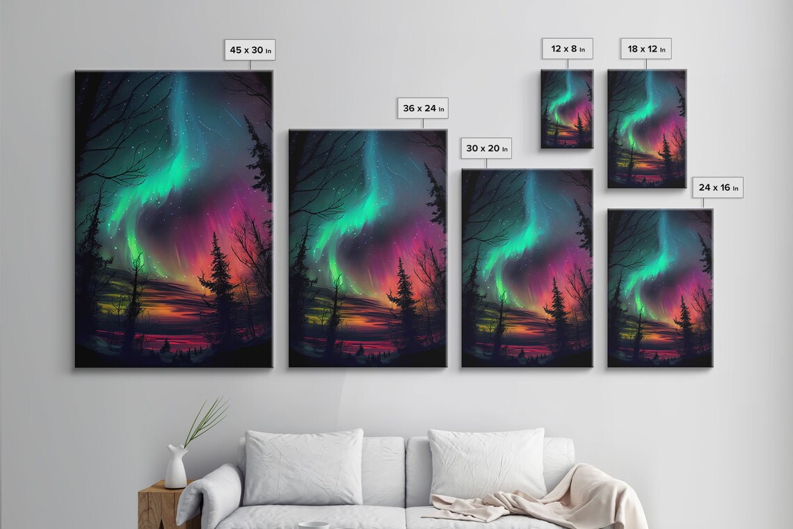 Aurora Borealis Mountain Landscape Art Print - Image 4