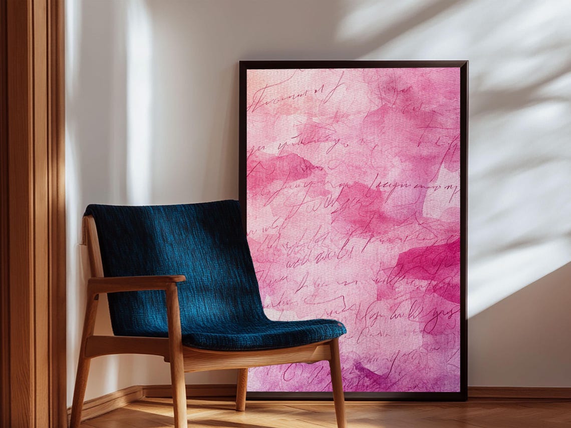 Pink Calligraphy Abstract Watercolor Romantic Script Love Wall Poster - Image 3