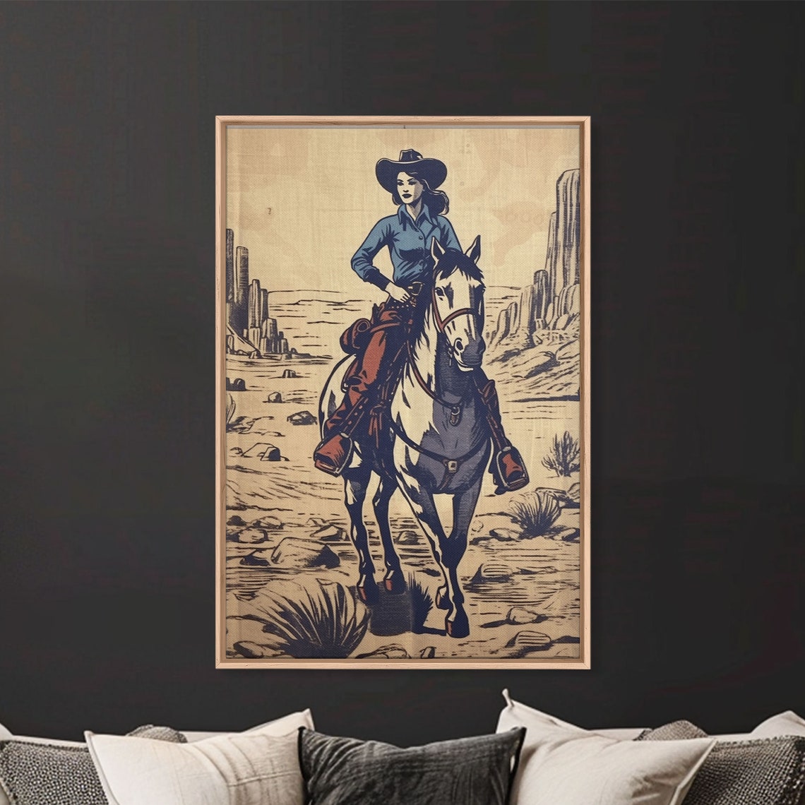 Pretty In Blue Gicle Fine Art Print Western Art Print Western Wall Art Wild West Art Cowgirl Art Cowgirl Print Retro Art Rustic Art
