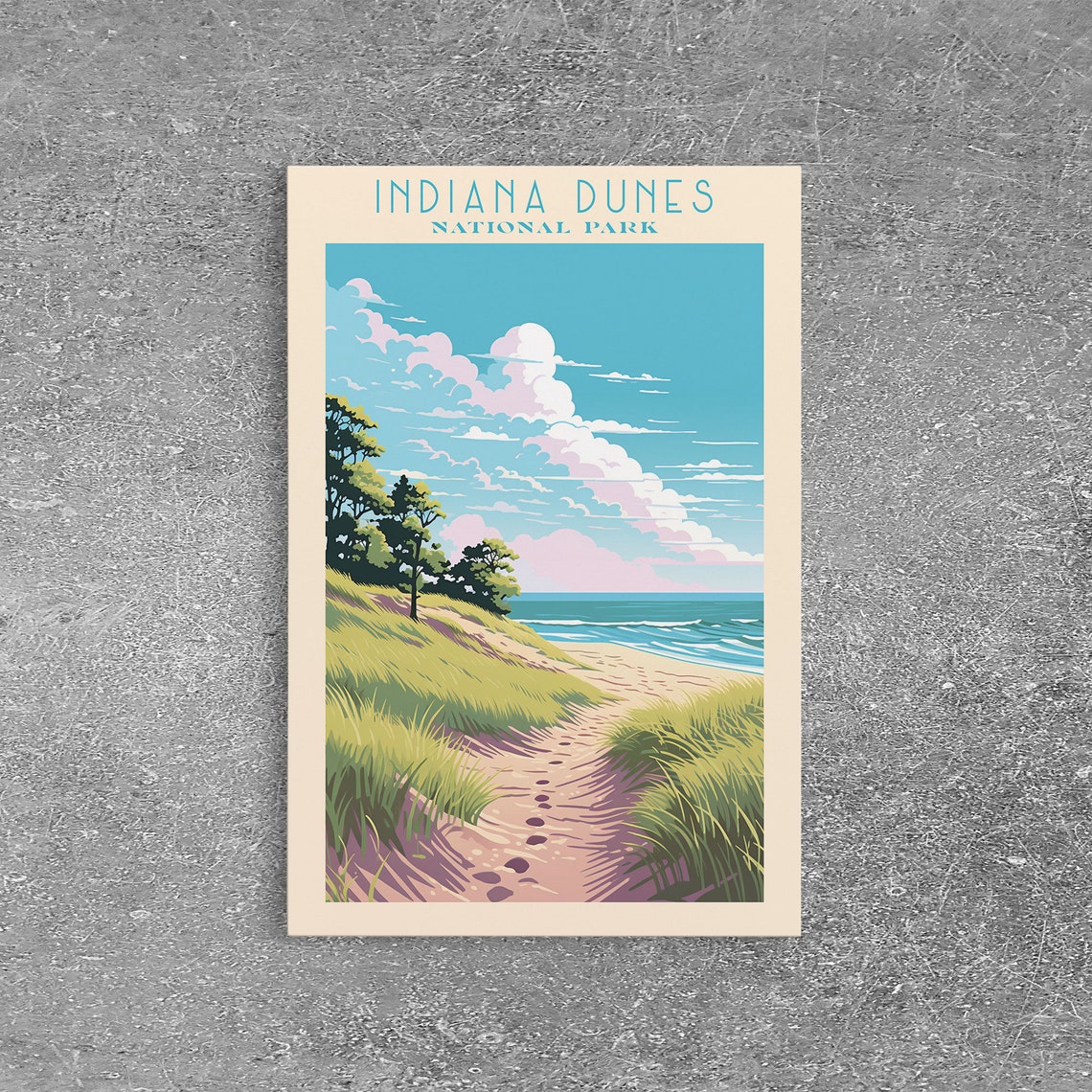 Indiana Dunes National Park Travel Poster Art Print Wall Art Indiana Travel Art Midcentury Modern Travel Decor Wall Art