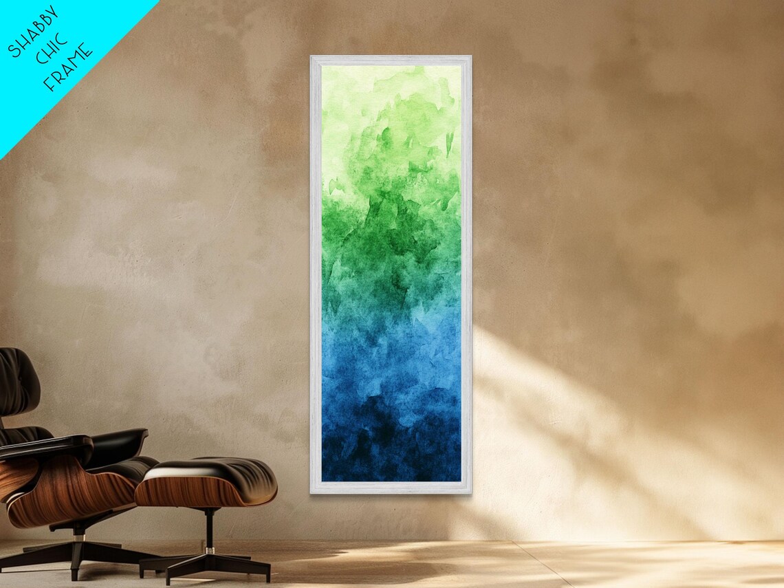 Green Blue Gradient Watercolor Wash Abstract Sage Coastal Minimalist Vertical Poster - Image 2