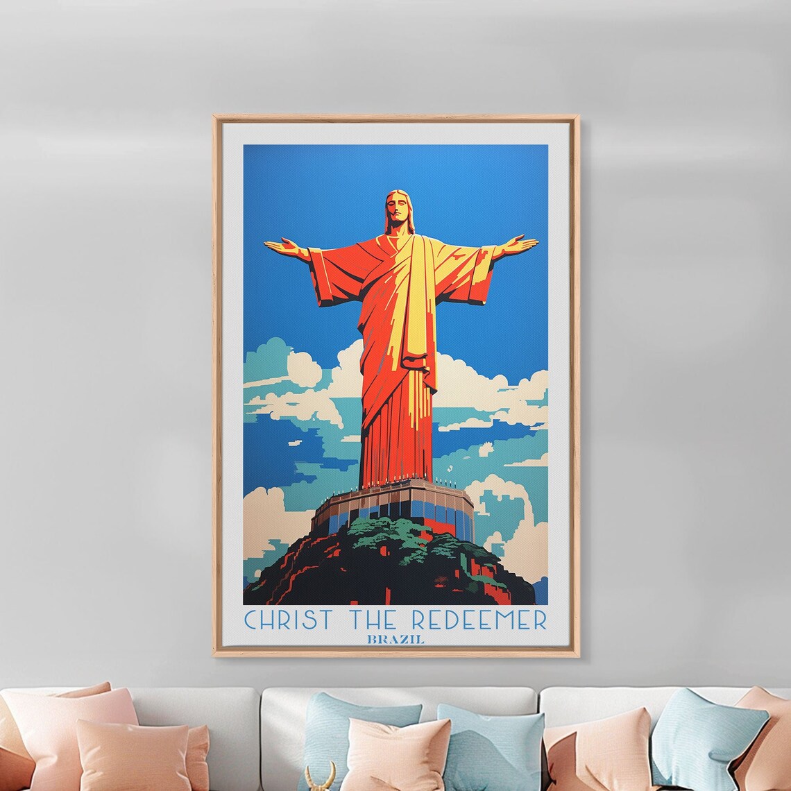 Christ the Redeemer Brazil Rio Statue Blue Sky Cloud Backdrop Travel Poster - Image 4