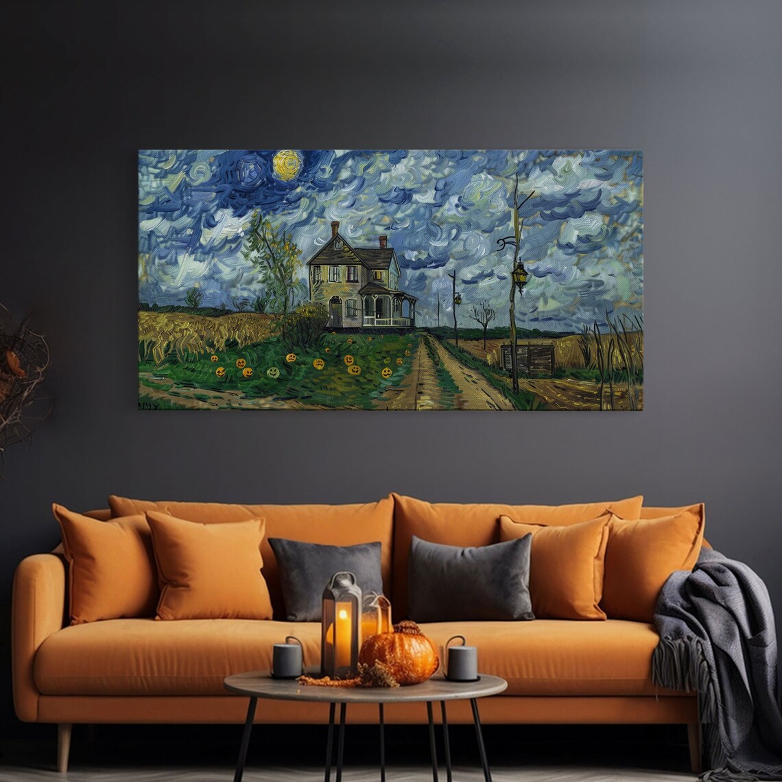 Haunted Countryside, Spooky Starry Night Inspired Art Print - Image 3