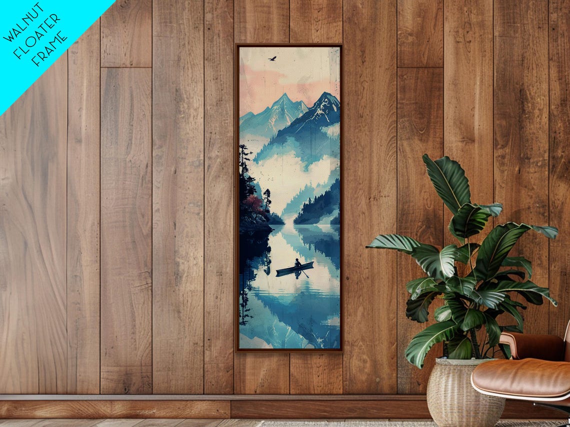 Rowboat Misty Lake Blue Mountains Reflection Serene Ukiyo E Poster - Image 6