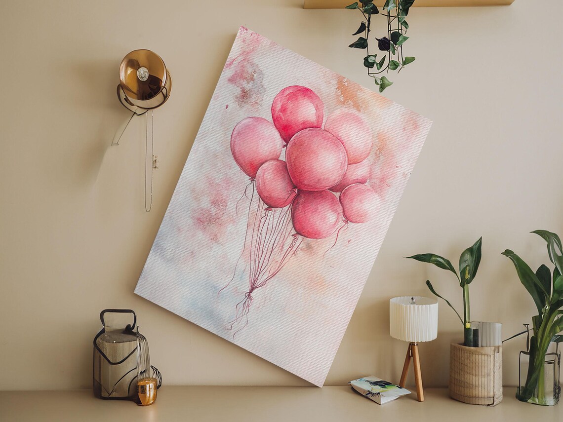 Pink Balloons Watercolor Whimsical Party Nursery Room Art Print - Image 3