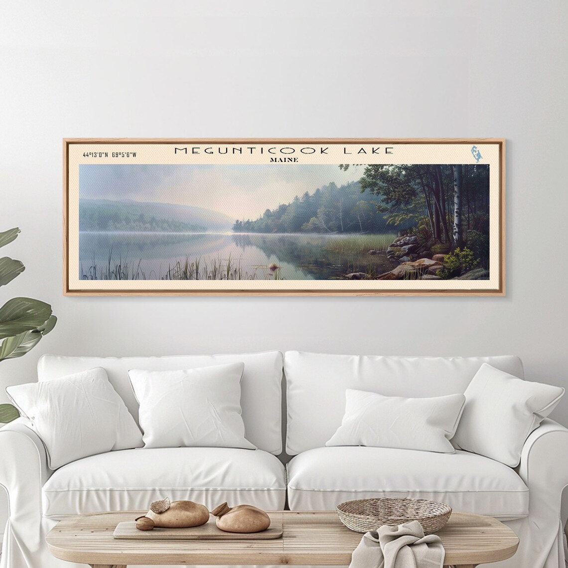 Megunticook Lake Maine Misty Morning Pine Birch Shoreline Lake Poster