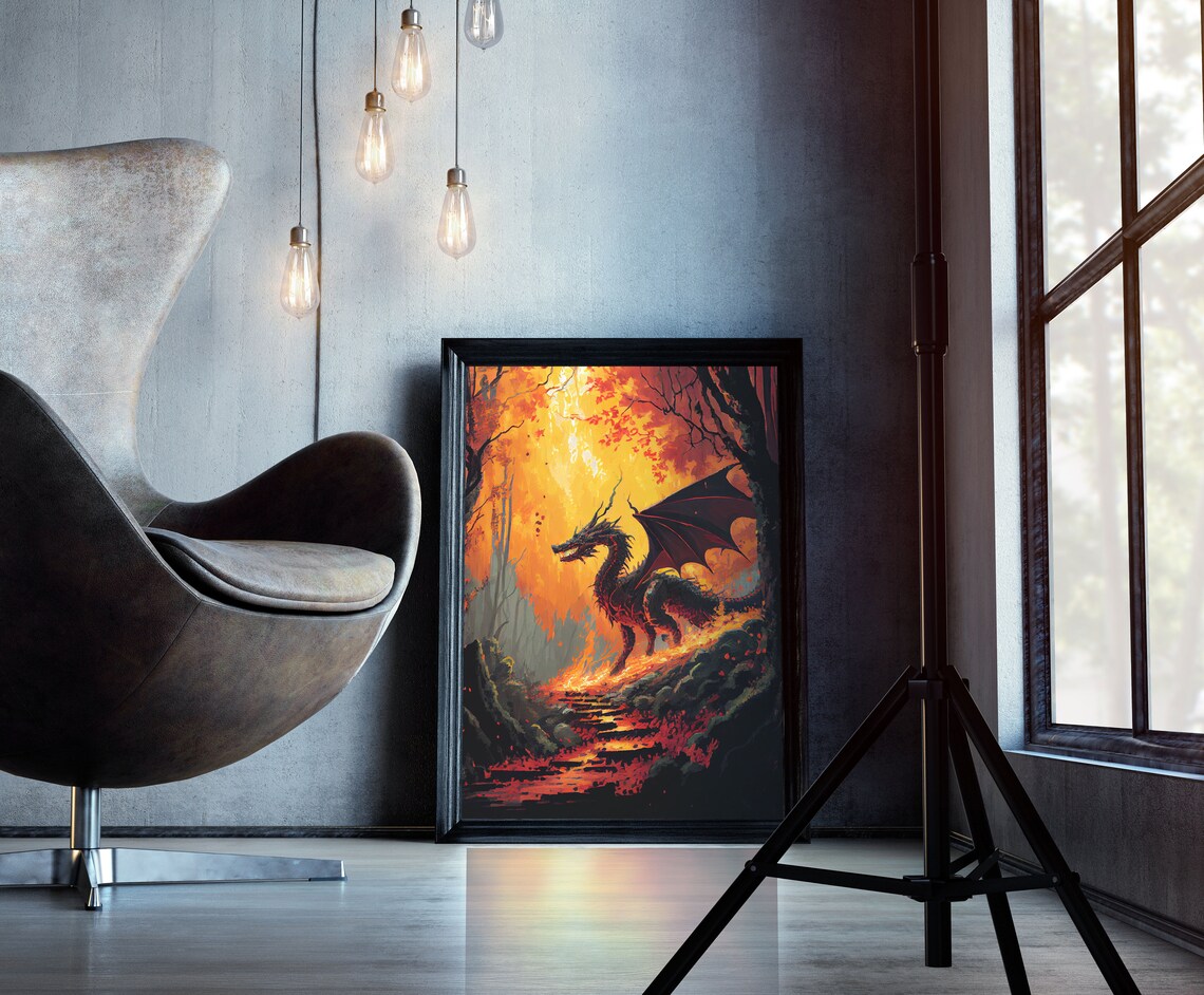 Dragon Standing In A Burned Forest Fantasy Art Fine Art Poster Print - Image 4