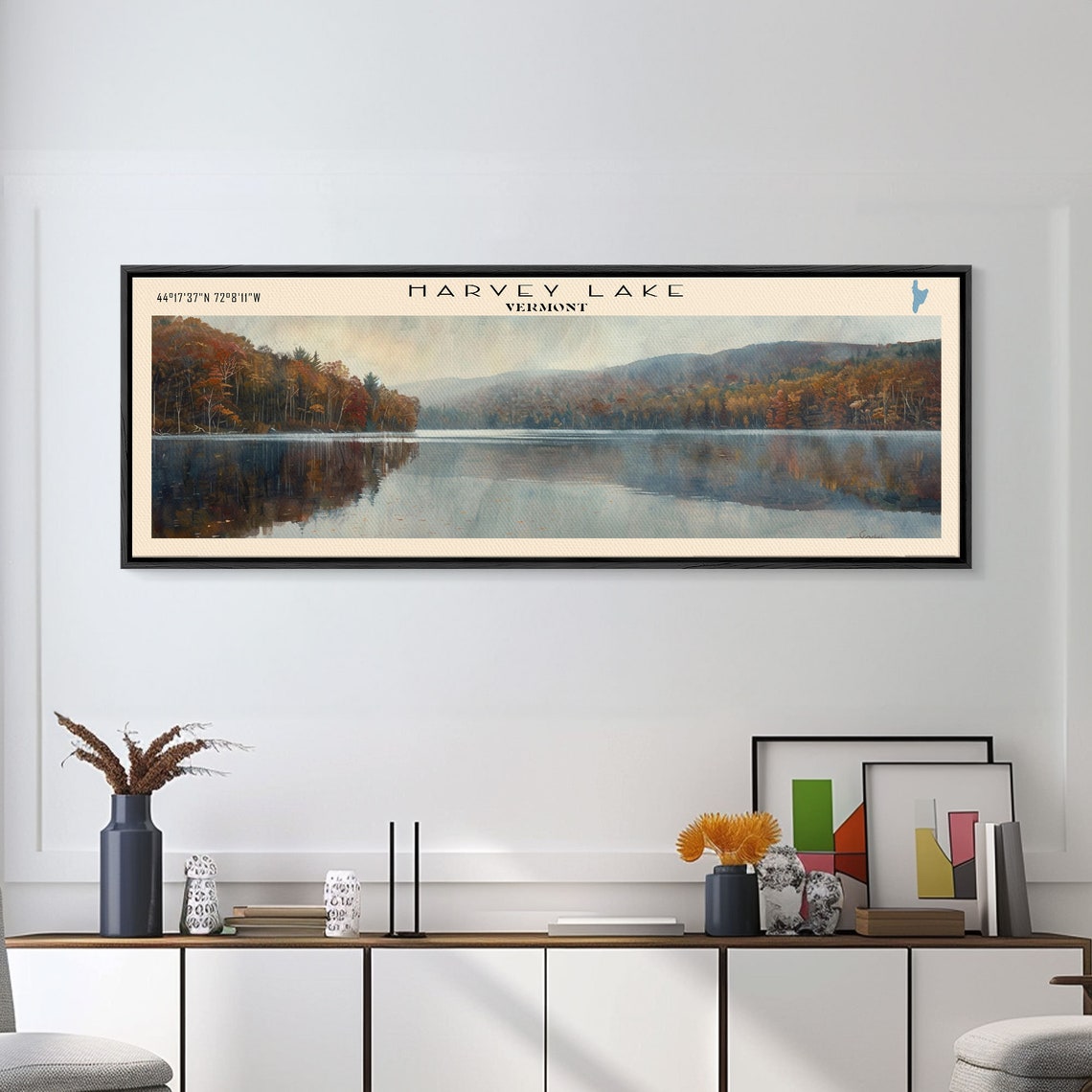 Harvey Lake Vermont Autumn Forest Calm Reflection Travel Poster - Image 3