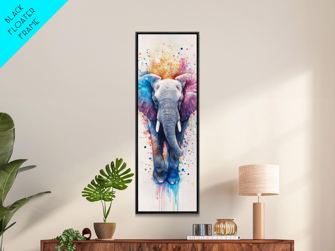 Vibrant Rainbow Watercolor Elephant Splash Colorful Nursery Vertical Poster - Image 6