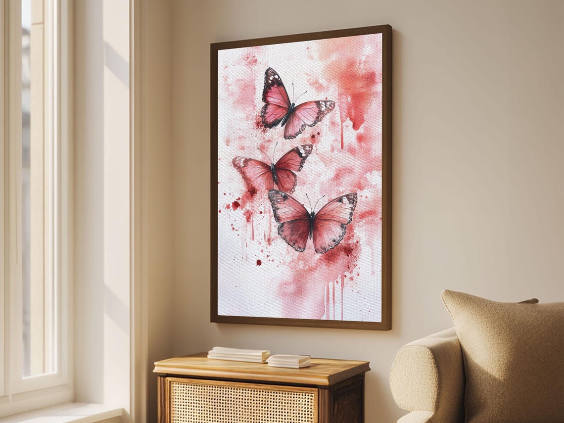 Three Pink Butterflies Watercolor Whimsical Botanical Art Print - Image 6