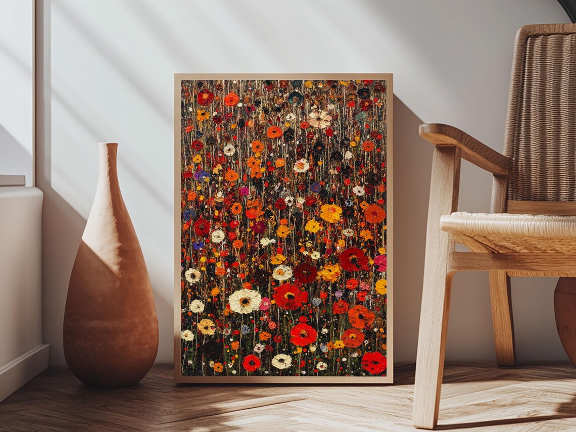 Wildflower Field Poppies Red Orange Dark Moody Floral Art Poster - Image 4