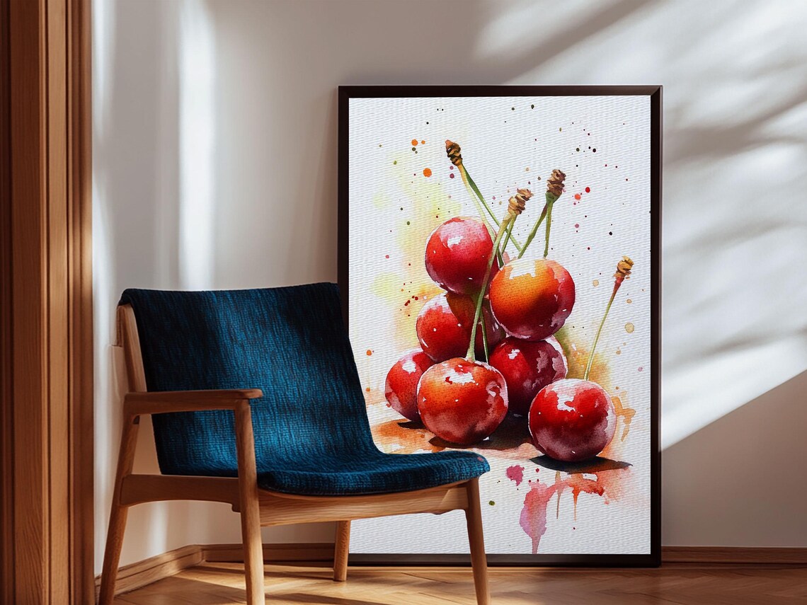 Cherry Wall Art Print Cherry Painting Kitchen Food Decor Kitchen Wall Art Original Cherry Painting Home Decor For Kitchen - Image 3