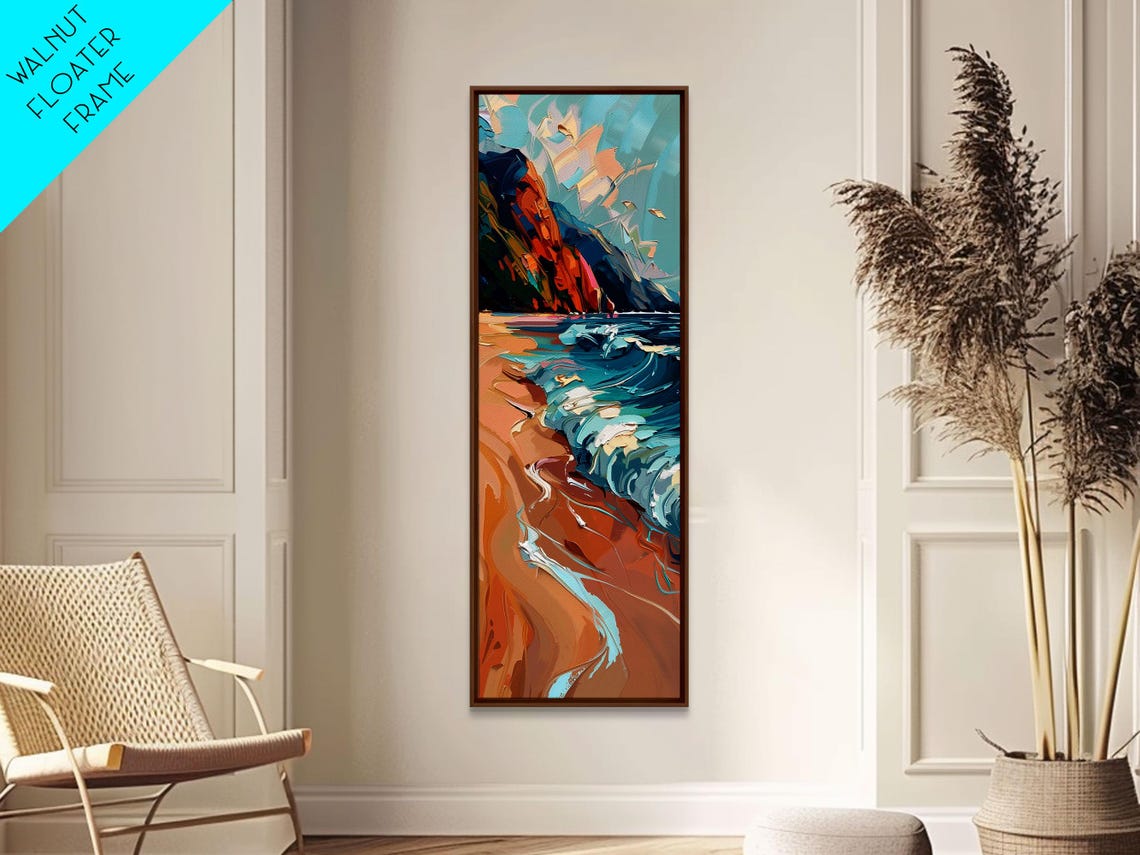 Orange Cliffs Beach Turquoise Waves Colorful Coastal Painting Poster - Image 4