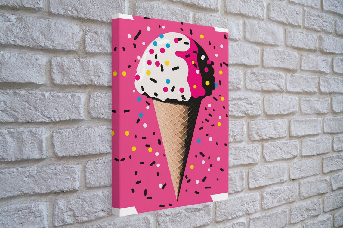 Pop Art Graffiti Ice Cream Cone Sprinkles Hot Pink Background Poster - Image 4