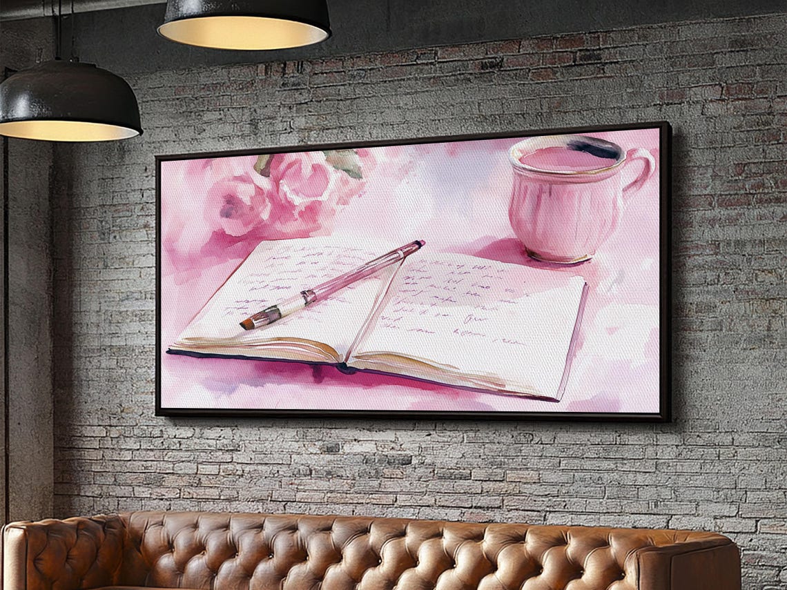Pink Journal Tea Cup Open Notebook Cozy Writing Desk Wall Poster - Image 4