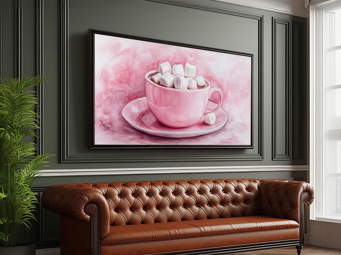 Pink Hot Chocolate Cup With Marshmallows Cozy Watercolor Art Print - Image 4