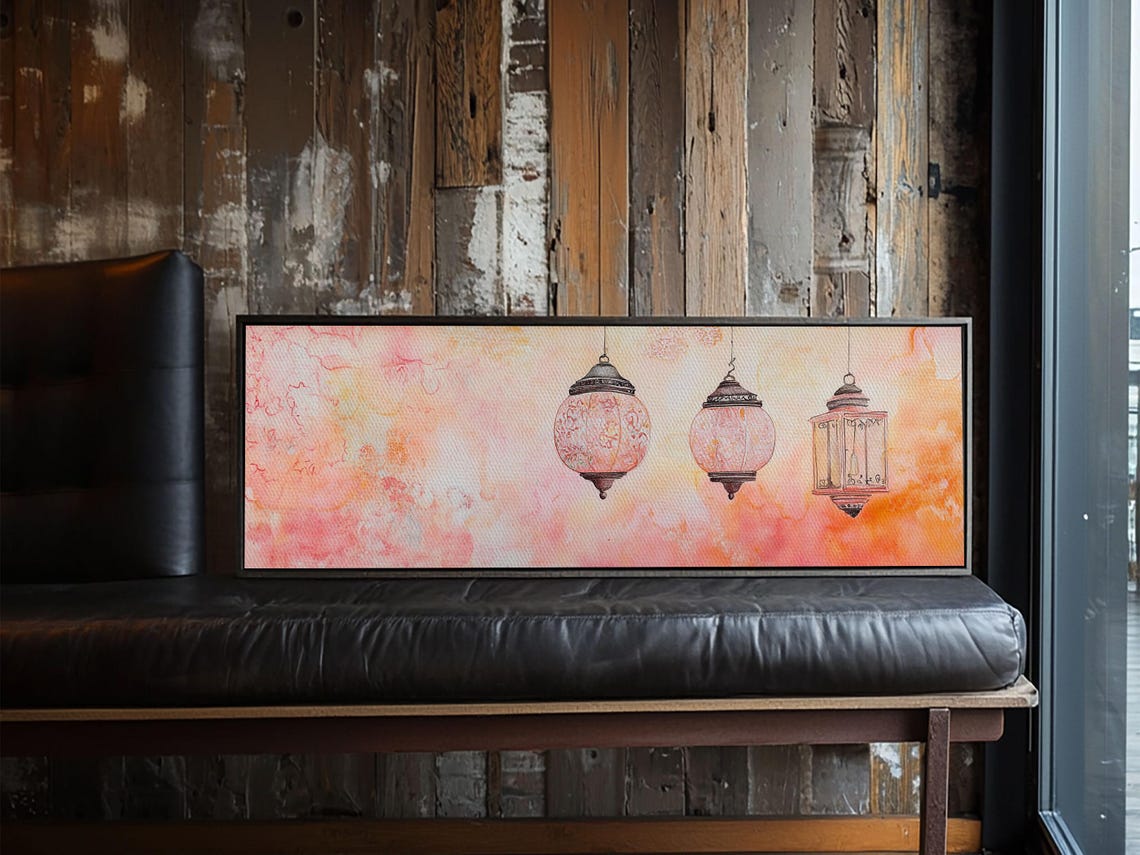 Moroccan Lanterns Print Pink Orange Wall Art Boho Decor Rustic Living Room Artwork Horizontal Farmhouse Style Gift Idea - Image 5