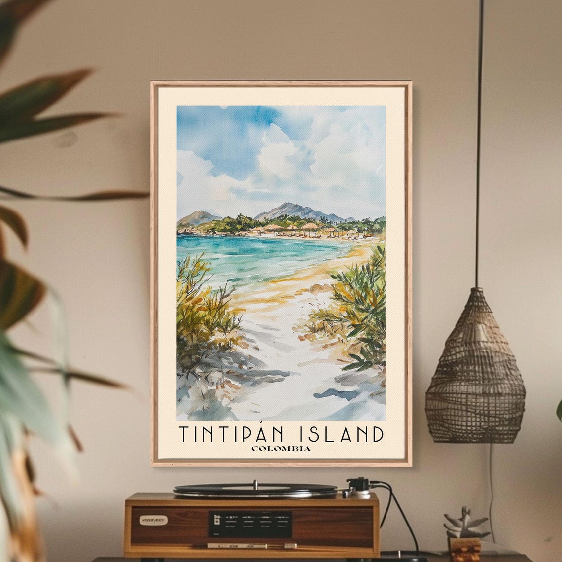 Tintipan Island Colombia Sandy Beach Turquoise Bay Watercolor Poster - Image 3