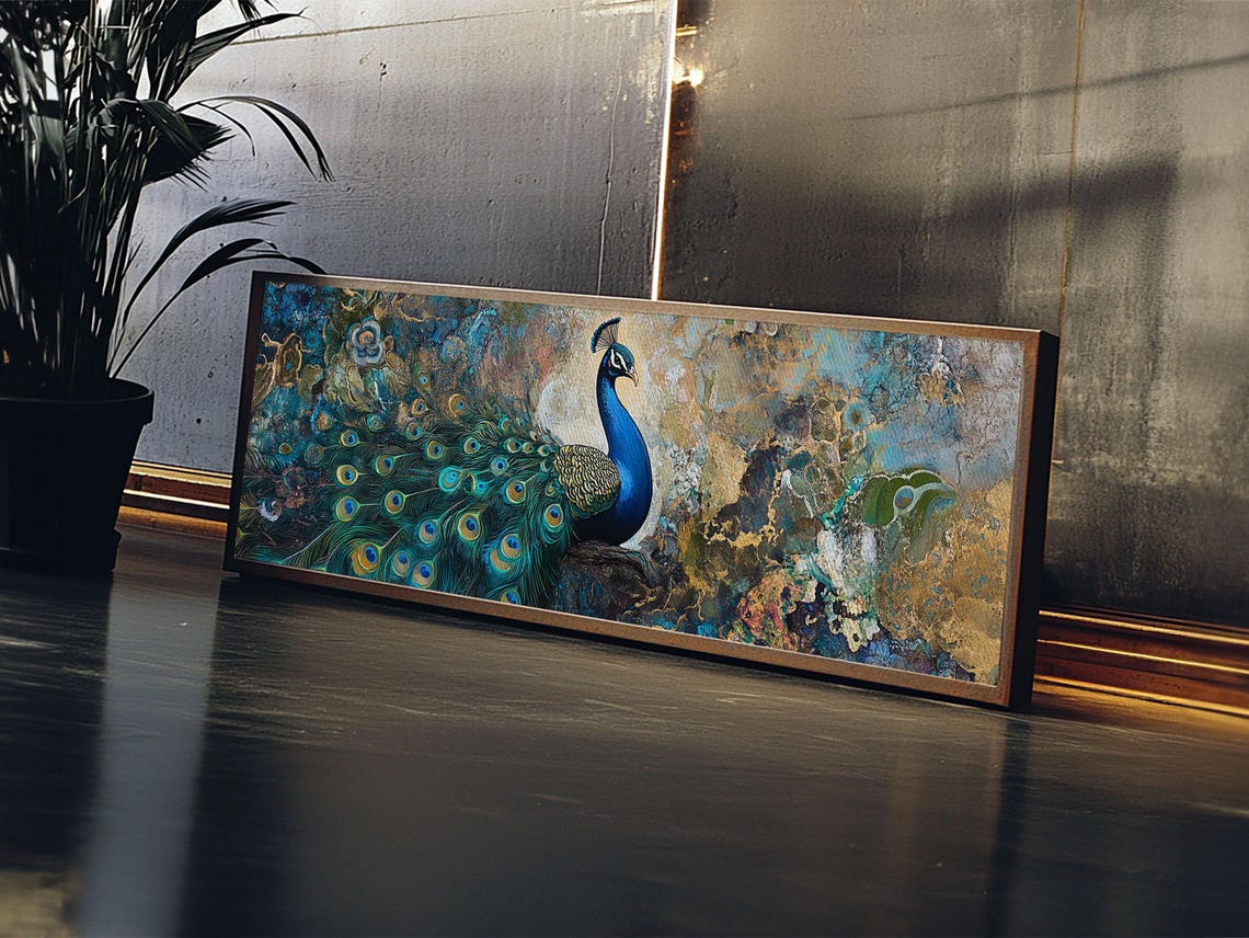 Regal Peacock Framed Print Botanical Prints Vintage Style Whimsical Art Bold Living Room Rustic Wall Art Decor - Image 4