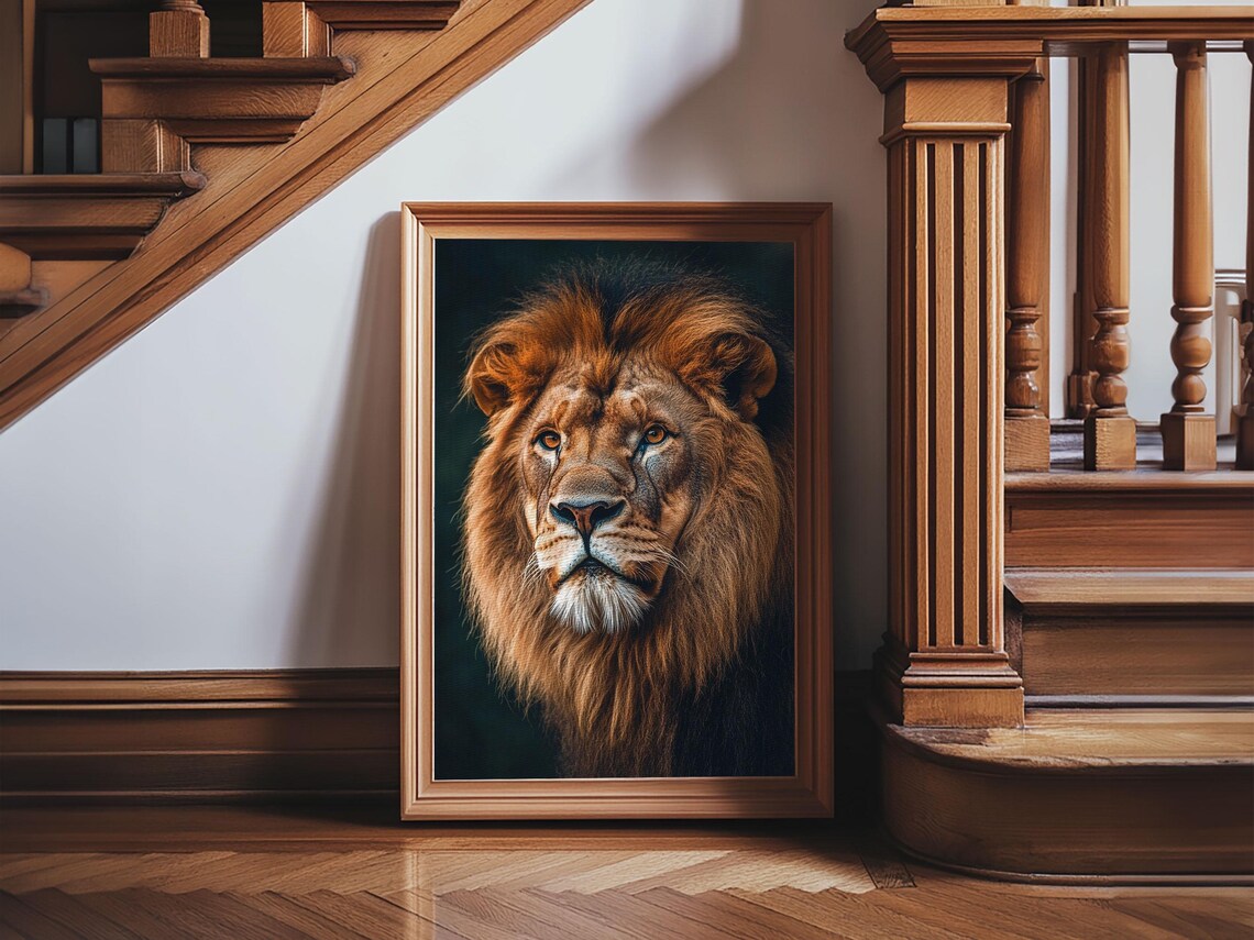 Majestic Lion Portrait Dark Moody Wildlife Photography Art Print