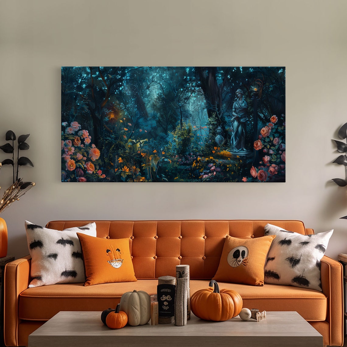 Mysterious Statue In Moonlit Night Garden Dark Academia Art Print