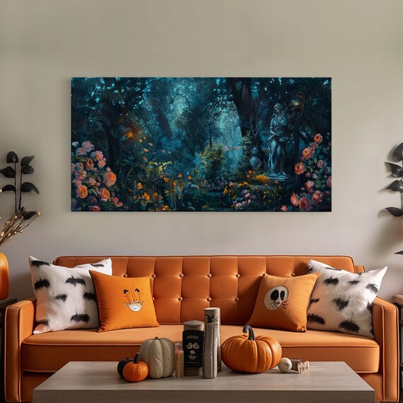 Mysterious Statue In Moonlit Night Garden Dark Academia Art Print