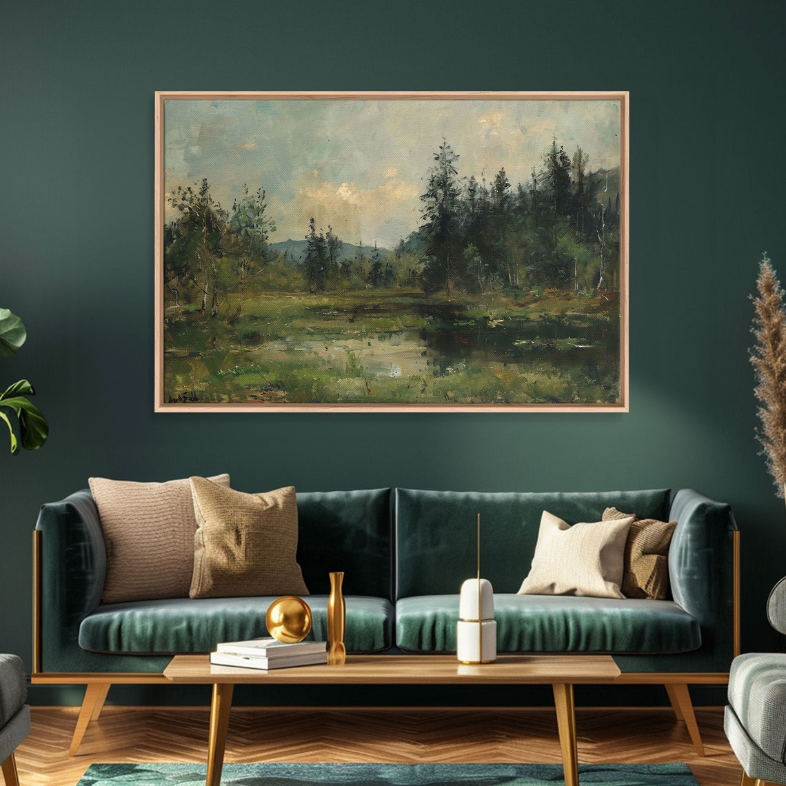 Summer Pine Forest Pond Reflections Calm Oil Landscape Poster